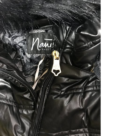 NWT Nanette Lepore Black Puffer Coat Jacket Vest Hooded Fall Winter Faux fur - Picture 10 of 10
